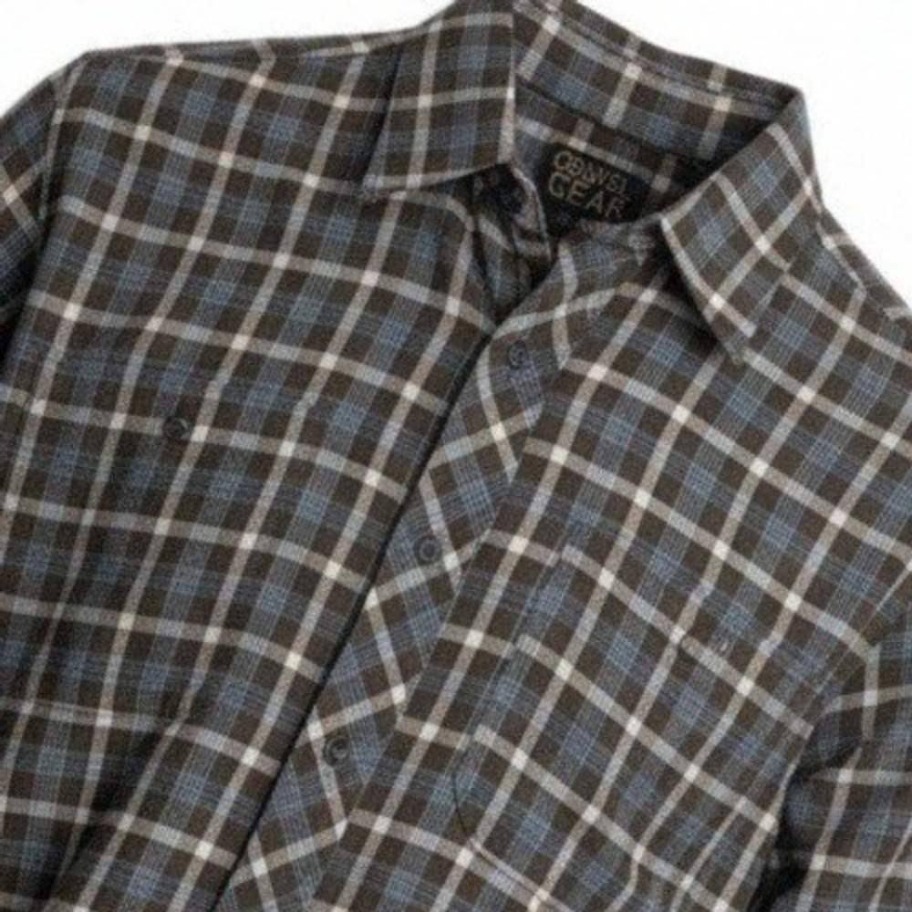 Gravel Gear Mens Large Brown Blue Plaid Long Sleeve Button Down Work Shirt
